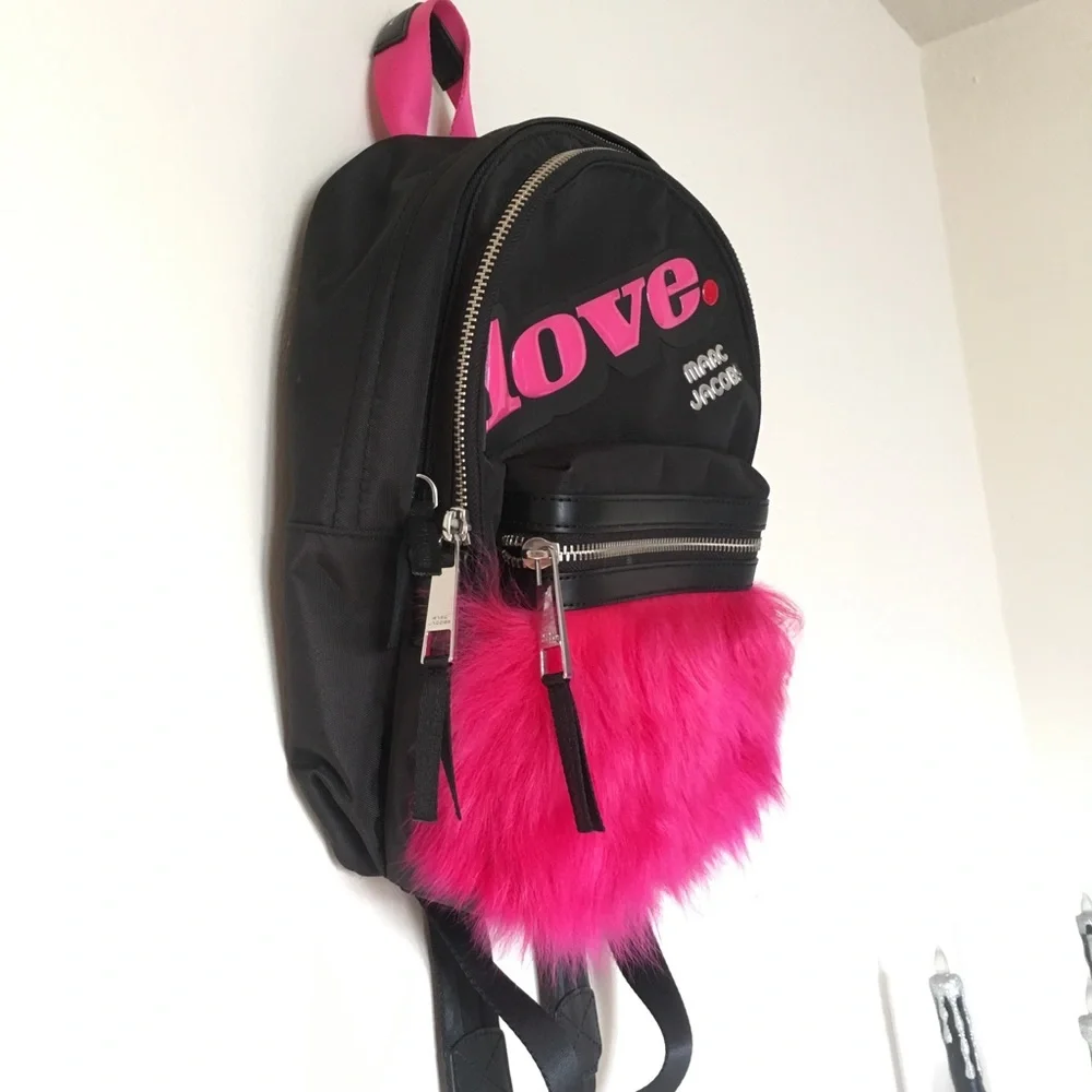Marc Jacobs Love Canvas and Pink Fur Backpack